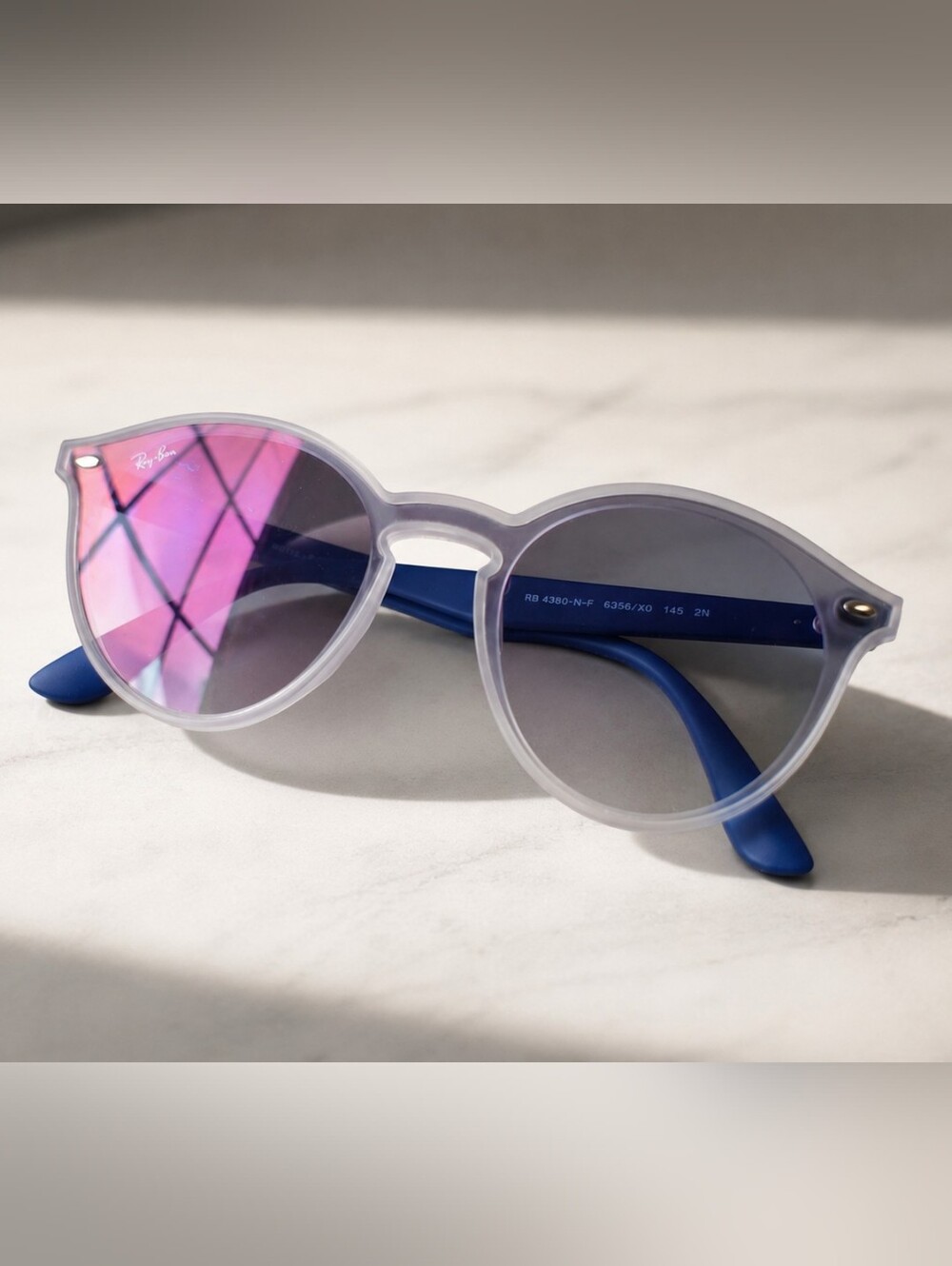 Ray-Ban RB4380-N-F Sunglasses with Case - Gradient Blue Lenses - Matte. Unisex